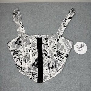 Rabbit Rose Newspaper News Corset Tank Top Women's Small Crop Top Cotton Stretch